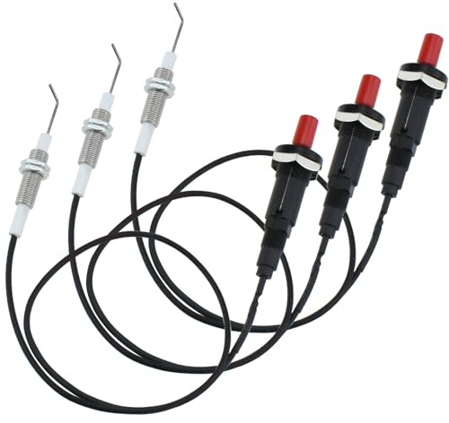 DALQUIS Set di 3 accenditori piezoelettrici a pulsante propano con accensione piezoelettrica a scintilla con filo lungo 50,8 cm e accensione elettrodi in ceramica per barbecue a gas, forno