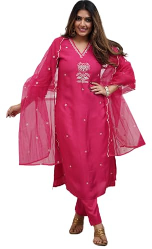 The Red Lion Enterprise Chic Indian Salwar Kameez for Women Ready to Wear Anarkali Dress Traditional Party Outfit for Wedding, Pink, Medium