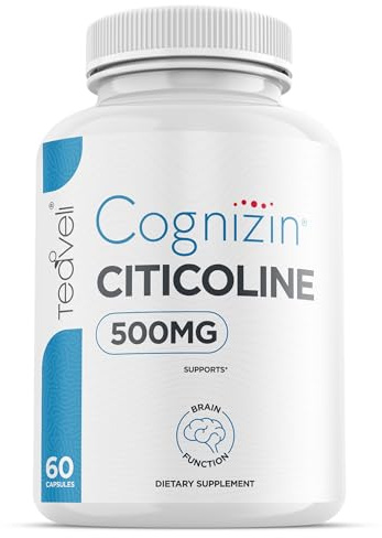 Teaveli Cognizin Citicoline- 500mg CDP Choline Capsules- Clinically Studied Brain Supplement to Support Clarity, Concentration and Memory – Most Bioavailable Form of Choline Supplements - 60 Servings