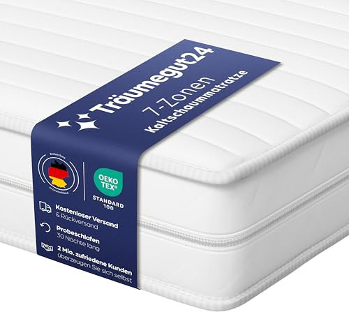Träumegut24 AquaFlex 7-Zonen Matratze 90x200 cm | H2&H3 | Ergonomische Kaltschaummatratze | Hypoallergen & Antibakteriell | Bezug abnehmbar & waschbar | Oeko-TEX® | (19cm, 90 x 200 cm)
