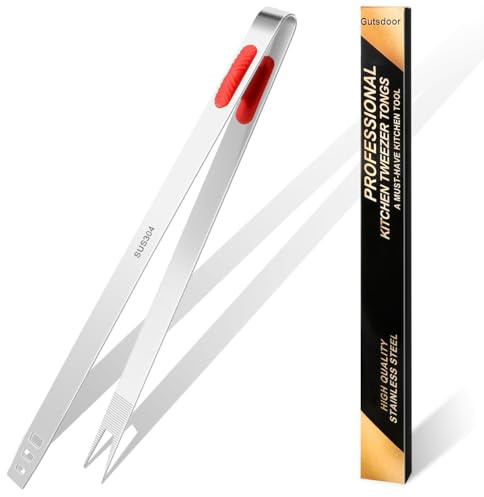 Gutsdoor 12-Inch Professional Kitchen Tweezers Stainless Steel Grill Tongs for BBQ, Grilling, Camping and Home Cooking Multi-Use Precision Cooking Tweezers for Outdoor Grill & Home Kitchens