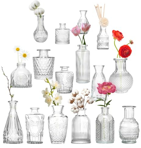 DOKKOME Set di piccoli vasi 16PCS vasi di vetro mini vasi da tavolo vasi decorativi vasi per fiori set di mini vasi decorazioni per matrimoni decorazioni floreali per casa matrimonio centrotavola
