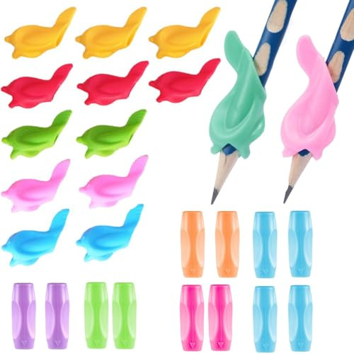 COYUN 24 Pcs Grippies Aide Écriture, Guide Doigts Ecriture Enfant, Poignées de Crayon en Silicone, Aide Ecriture Enfant, Silicone Pencil Grips pour Crayon, Aide À L'écriture pour Enfants Adulte Besoin