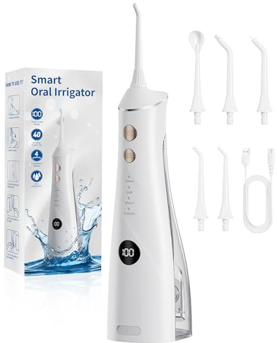 Hydropulseur Dentaire, Jet Dentaire Vainqueur du Test 2025, 5 Embouts et 4 Modes, Nettoyage Interdentaire, Soins Bucco-Dentaires, Grand Réservoir, Étanchéité IPX7, pour la Maison et Les Voyages