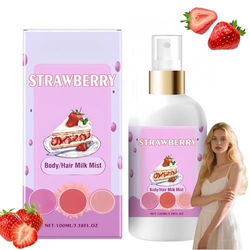 Strawberry Milk Body Hair Milk Spray, Sweet Milk Hair Perfume, Long-Lasting Hair & Body Mist, Strawberry Body Spray, Fragrance Spray for H/air & Skin, Straw/berry Mi/lk Bo/dy Lotion