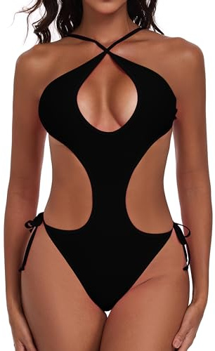 SHERRYLO Cut Out One Piece Swimsuit for Women Sexy Thong Monokini Womens 1 Piece Bathing Suit Thongs Swimsuits Tanga Swimwear, 23038-black, S