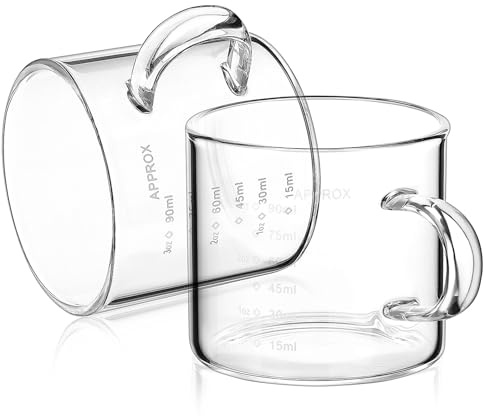 MOTHNUR 2 piezas Vasos Espresso Medidores de Vidrio Escala Precisa para Café y Bebidas Pequeña Jarra Multifuncional Fácil de Limpiar