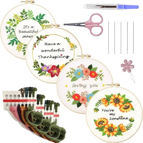 Hantverksvärld blommor broderiset med broderiram för nybörjare 30 x 30 cm kreativ uppsättning gåva för kvinnor och vuxna
