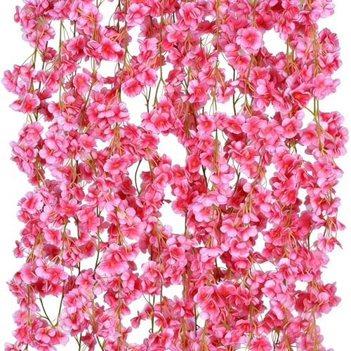 3 Piezas Guirnalda de Flores de Cerezo Artificial 180 cm – Sakura Rosa Intenso Realista, Flores Colgantes para Decoración de Boda, Fiesta, Jardín, Balcón, Interior y Exterior