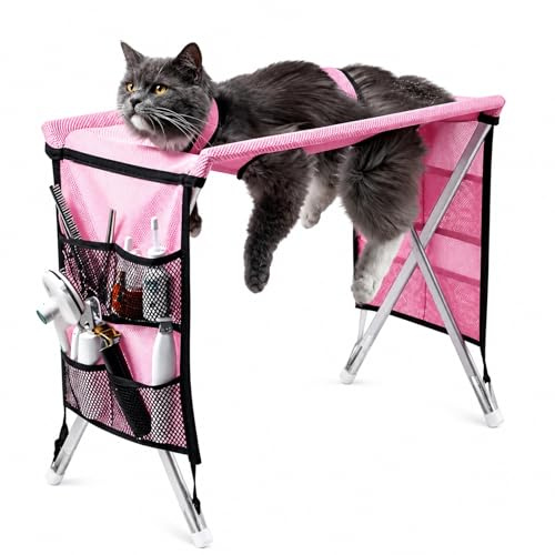 CASOME Pet Grooming Hammock Stand, Dog Bath Stand and Nail Clipping Station | Foldable Dog Grooming Table, Stainless Steel Frame, Mesh Bed for Cats and Small Dogs