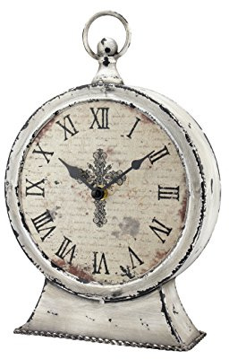 Stonebriar Large 12 Inch Decorative Battery Operated Reloj de Mesa con números Romanos y Acabado Antiguo, Metal, Blanco Desgastado, 13