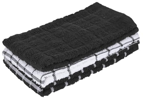 Ritz Plato de Rizo 100% algodón, Negro, Paquete de 3 Toallas de Cocina