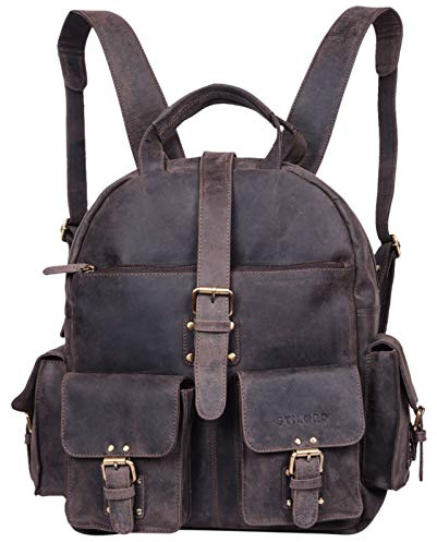 STILORD Nevada Rucksack Leder groß im Vintage Design mit 13,3 Zoll Laptopfach Unisex Lederrucksack Uni Schule Lehrer Echtleder Farbe:dunkel - braun