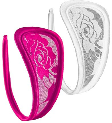Uppsättning av 2 spetsar C-string trosor mini bikini vit rosa underkläder underkläder S/M/L