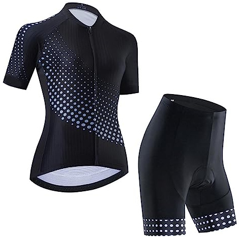 Damen Radtrikot-Set, atmungsaktiv, Rennrad-Shirts, kurzärmelig, Radbekleidung mit 20D-Gel-gepolsterter Trägerhose, HH03, L