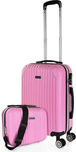 ITACA - Maleta de Cabina 55x40x20 - Maletas De Viaje Cabina Rígidas Trolley con 4 Ruedas Dobles para Avion Ligera Equipaje De Mano Candado de Combinación. Compatible Ryanair, Rosa