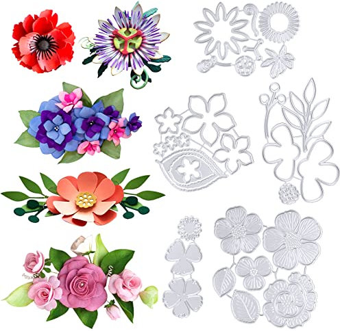 COLOFALLA 5 Set Stanzschablonen Blumen Blätter 3D Schneiden Schablonen Metall Prägeschablonen Stanzformen für DIY Scrapbooking Basteln Album Kartenherstellung