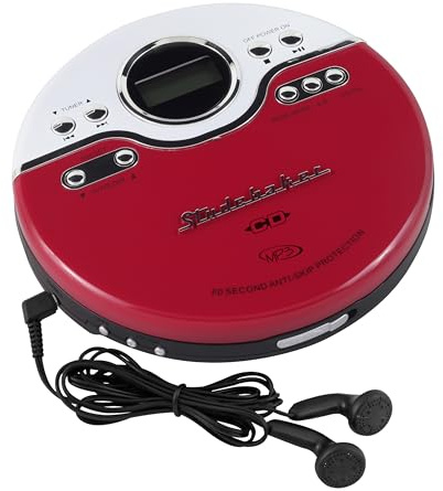 Studebaker SB3703RB Joggable Personal CD/MP3 Player with Audio Book Compatibility, Bookmark Feature and FM PLL Radio - Red/Black