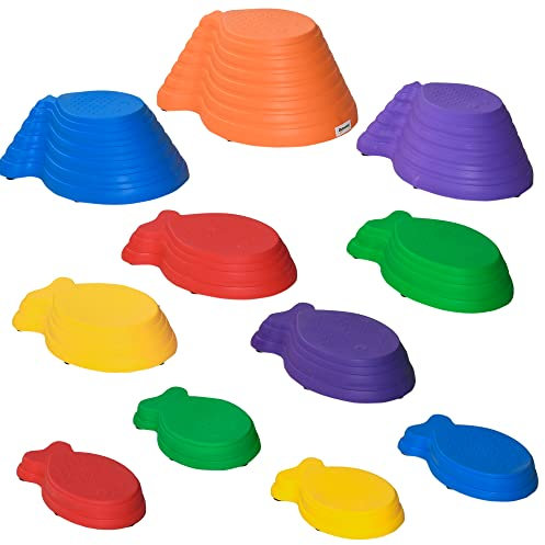 Outsunny Kids Balance Stepping Stones 11-Piece Fish Shape Non-Slip Obstacle Course Stackable Balance Blocks Exercise Toddler Balance for Indoors and Outdoors - Multicoloured