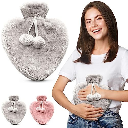 Happy Heaters Wärmflasche mit flauschigem Bezug, ideal für Periode, Rücken- und Nackenschmerzen – perfekt für Frauen, Senioren und Kinder (Grau - 1L)
