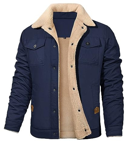 Vancavoo herrvinterjacka, casual jacka, klassisk jacka, varm militärjacka,jackor, fleecejacka med fickor, Marinblå, XL