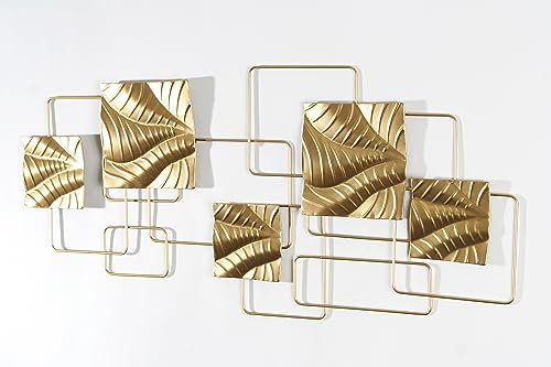 Wackadoo Wanddekoration Gold aus Metall Wanddeko Wohnzimmer, 3D Metallbilder, deko wand (Eckig)