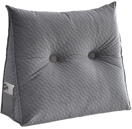 Keilkissen – Kopfteil Lesen – & Bettruhe Kissen klein, Rückenlehne/Ehemann-Kissen für Bett, Rückenstütze, Fernseher, Bettruhe, Rückenschläferrolle, Arbeitszimmer, Dreieckskeilkissen (klein, grau)