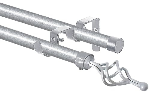 DALINA TEXTIL - Barras de Cortina Doble 120-210 cm, Barra de Cortina Extensible 16-19mm, con Terminales Forma Piña con Soportes, Barra de Cortina de Metal Ajustable para Sala de Estar/Gris plata