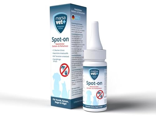 Marsavet Spot-on Protection Naturelle Contre Les tiques et Les puces pour Animaux domestiques 50 ML, antiparasitaire pour Chats et Chiens, Oiseaux et rongeurs, pour Tous Les âges et Toutes Les Races