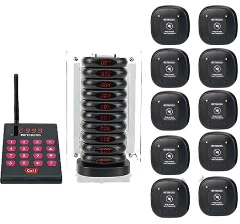 Retekess TD161 Pager Rufsystem, 20 Gastro Pager mit Anti-Fall-Halterung, 500M, Tastatur mit 1000mAh Batterie - Unterstützt Mobile Nutzung, 7 Rufmodi, Restaurant Pager System, Food Court