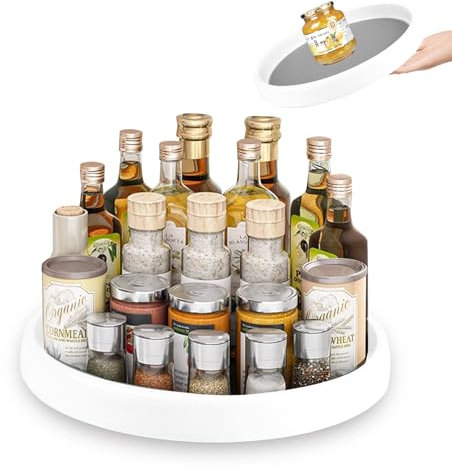 Drehteller Kühlschrank, Drehteller Organizer 360° Drehbar Drehteller Gewürzregale, Lazy Susan Küchenorganizer, Platzsparendes Kunststoff-Drehteller für Gewürzen, Öle, Flaschen, Kosmetika-25 cm