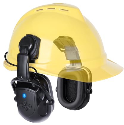 Kalence Bluetooth Hard Hat Ear Defenders, NRR 28dB Adjustable Cap-mounted Bluetooth Ear Defenders 50H Playtime Hearing Protection for Mowing Construction Workshop, Black