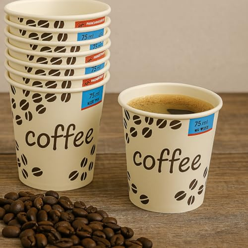 75 ml pappersmuggar i biologiskt nedbrytbar kartong för varma och kalla drycker, kaffe, korn, te, kaffebönsvatten (100, vit)