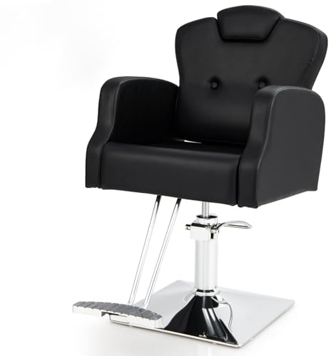 GOPLUS Fauteuil de Coiffure, Fauteuil de Barbier Hydraulique, Style Moderne Rotatif 360°avec Siège Réglable, Appui-Tête, Équipement de Stylisme pour Salon Spa & Beauté, Charge 150KG, Noir