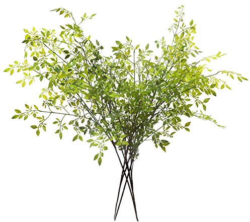 Melorca&Guilla Plantas artificiales, 4 unidades, ramas artificiales, 110 cm, para jarrón, plantas artificiales para tienda, jardín, oficina, decoración del hogar, nandina verde