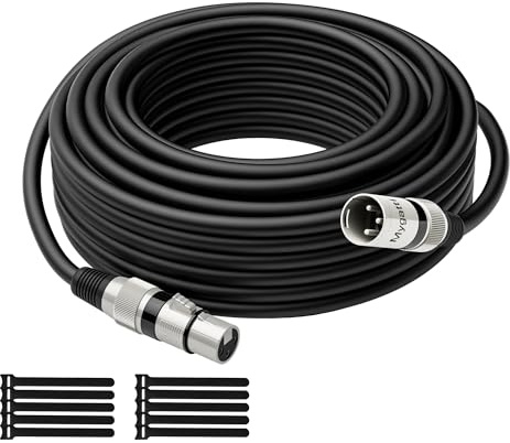 Mygatti XLR-kabel mikrofonkabel 30 m (svart), kontakt till hona, 3-polig avskärmad balanserad patchkabel, med EMI och RFI-dämpning, kompatibel med förstärkare, högtalare + 10 buntband