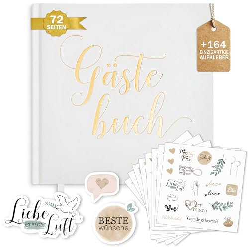 Plantvibes Gästebuch Hochzeit + 164 Einzigartige Sticker Hochzeit in Deutsch und Englisch – 72 Seiten Premium Dickem Papier, Es Drückt Nicht Durch, Vintage-Stil - Ideal Für Hochzeiten