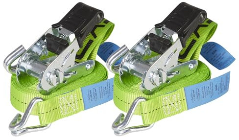 ERGOLASH - Set di 2 cinghie di tensione, 6 metri (6 m di lunghezza), larghezza 25 mm, forza di trazione LC 400 daN, STF 100 daN, cinghie di fissaggio in due pezzi, cinghie a cricchetto con ganci in