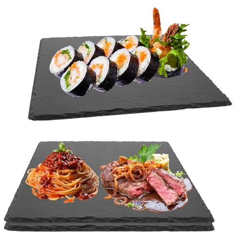 YAYODS 3 placas de pizarra 30 x 30 cm – Platos cuadrados de pizarra natural – Bandeja grande de pizarra – Bandeja para servir buffet, sushi, queso – para servir, servir y como decoración