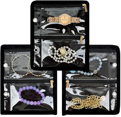 LingLingo Travel Jewelry Organizer Case,Jewelry Bags for Traveling, Jewelry Binder with 24 Pcs Clear Zipper Velvet Pouches (Inner Pages, 3 PCS)