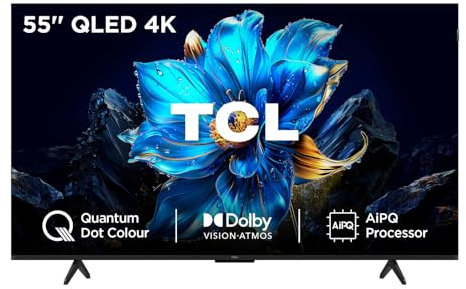 TCL 55P7K-UK 55 QLED 4K Ultra HD HDR Google TV (Google Assistant, Freeview Play, Dolby Atmos, Dolby Vision, HDR10+, 120Hz Game Accelerator, Motion Clarity，2025 New Model)