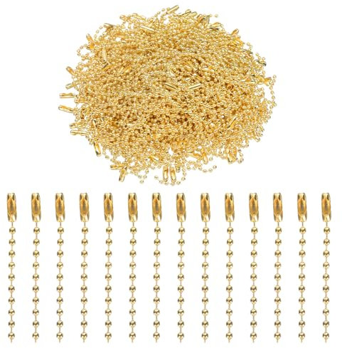sourcing map 220pcs Metal Ball Bead Chain, 100mm Long Bead Connector Clasp Dog Tag Hanging Chain for Key Chains Tags Craft Projects Jewelry Making, Gold