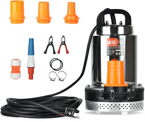 BACOENG DC 12V Tauchpumpe Solar Wasserpumpe mit 3 Connectors, Geeignet zum Pumpen von Sauberem/Schmutzwasser