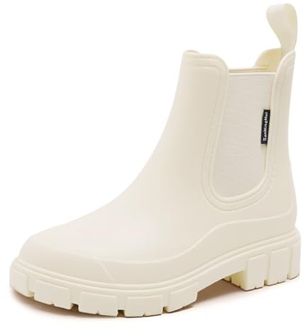 DRECAGE Stivali Pioggia Donna Impermeabile Antiscivolo Stivali Chelsea Corti da Donna Comode Stivali di Gomma Giardinaggio Scarpe Beige 41