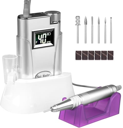 Torno para Uñas Profesional, AZ GOGO Torno de Uñas Inalambrico 40000RPM, Pulidor Portátil y Recargable, Lima eléctrica para Gel o Acrilicas, Set de Manicura y Pedicura Eléctrico con 6 Brocas