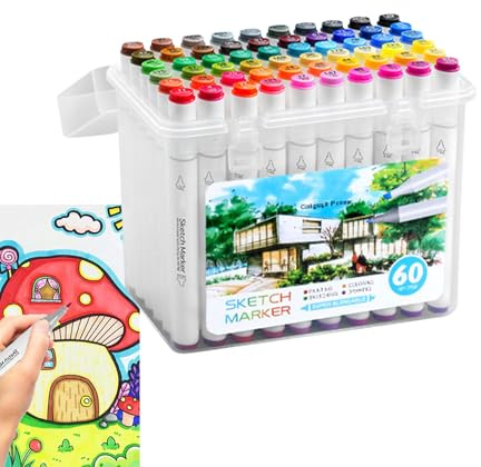 Marcado De Lápices - 60 Colores Marcador De Arte De Pintura Con Doble Top | Para Artesanía, Cabezas Finas Y Cepillos, Papelería, No Funciona, Para Ilustraciones, Bocetos, J
