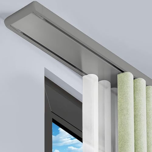 Silencioso Riel para cortinas doble Montaje en techo, Riel de Cortina de Panel de 2 vías Aluminio Barra cortinas Para hoteles/hospitales/Separadores de ambientes(Gray,1.3m)