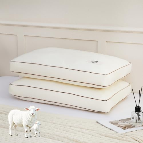 YOUR MOON Organic Soft Wool Pillow King Size Set of 2, Support Soft Bed Pillows for Sleeping, Premium Australian Wool Filling with 100% Cotton Cover, Down Alternative Pillows (Off White)