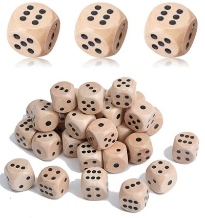 FUGLUS 20 Piezas Dados de Madera 16 x 16 x 16mm Dados de Juego de Madera 6 Caras Natural Juego de Dados para Juegos de Mesa y Cartas
