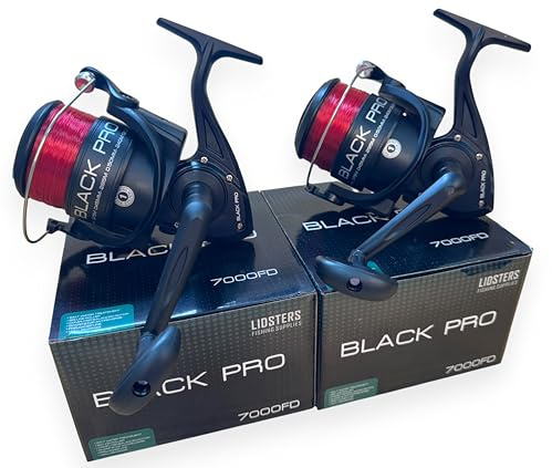 2 NEW LARGE BLACK PRO 70 FD SEA FISHING LIDSTERS BEACH PIER REELS RED LINE 7000